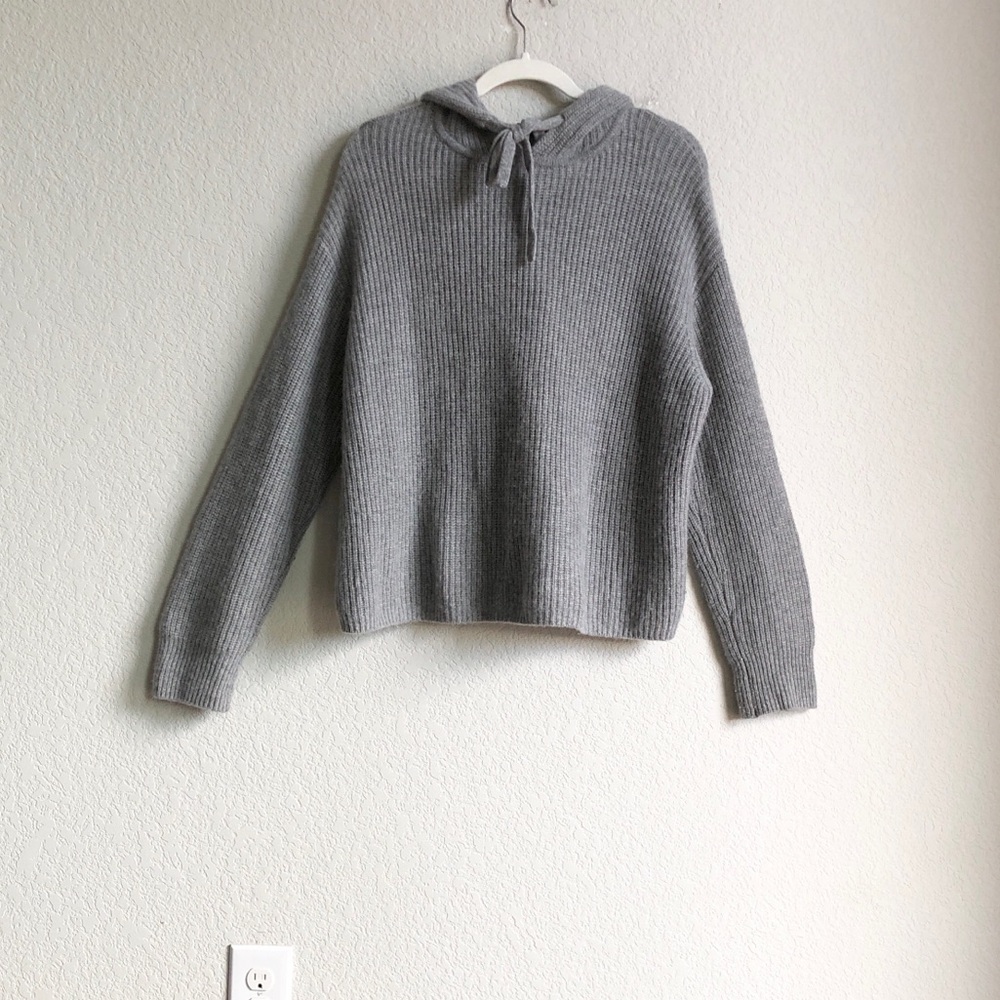 Quince Mongolian Cashmere Fisherman Pullover Hoodie Sweater Grey Medium